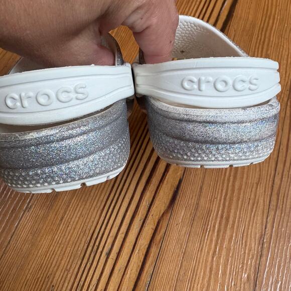 Crocs white silver glitter classic slip on child clog sandal SIZE 10 - Picture 4 of 5